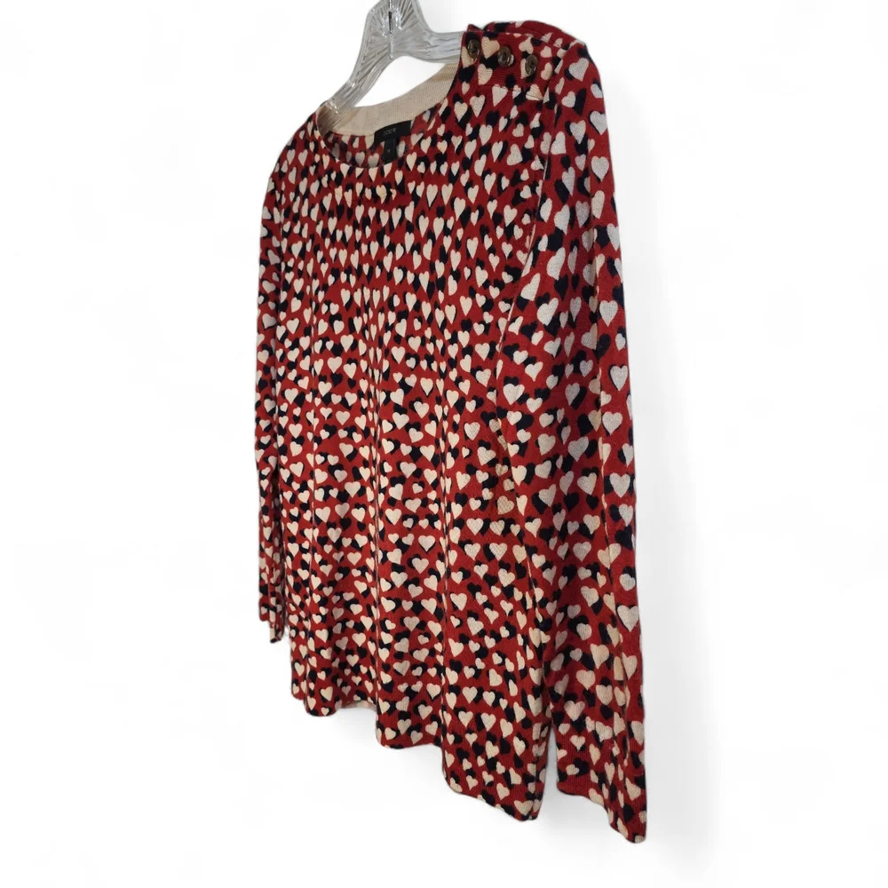 J. Crew Tippi Merino Wool Crew Neck Heart‎ Print Sweater Medium Lightweight - Picture 6 of 9
